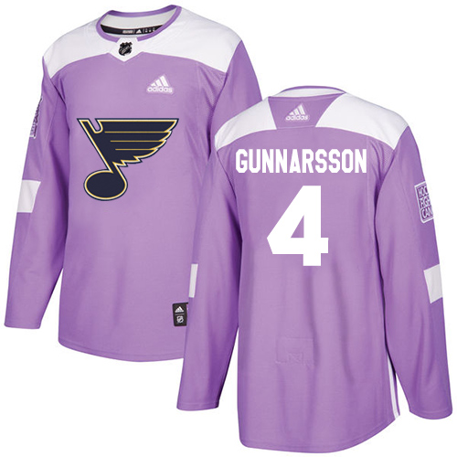 Adidas Blues #4 Carl Gunnarsson Purple Authentic Fights Cancer Stitched NHL Jersey